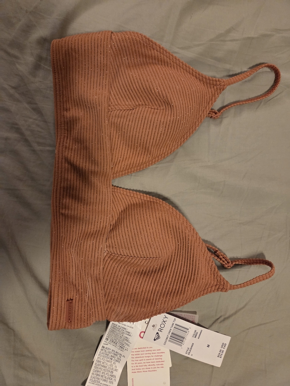 Roxy Ribbed Rust Shimmer Bikini  Top